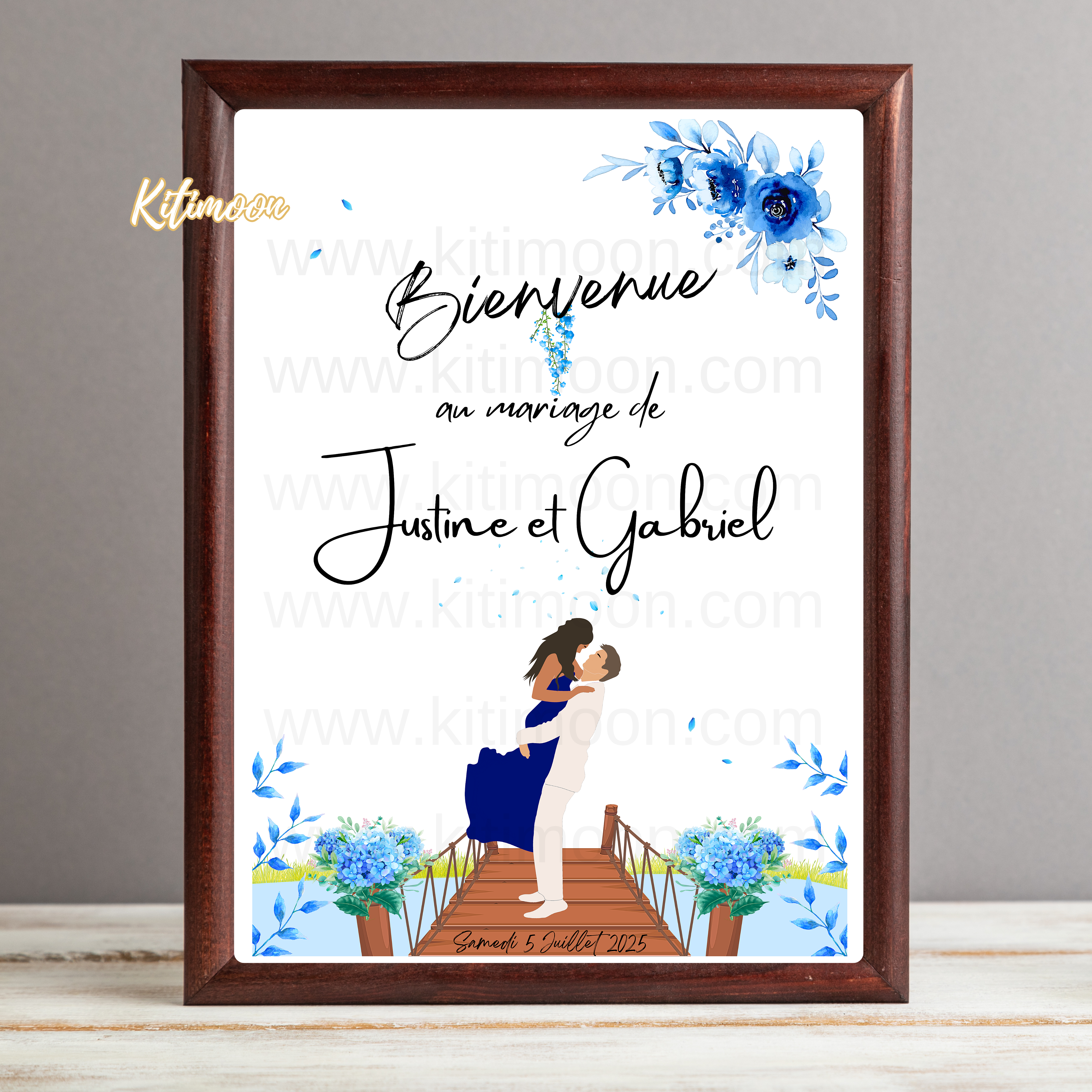 Affiche bienvenue mariage personnalisé avec portraits minimalistes