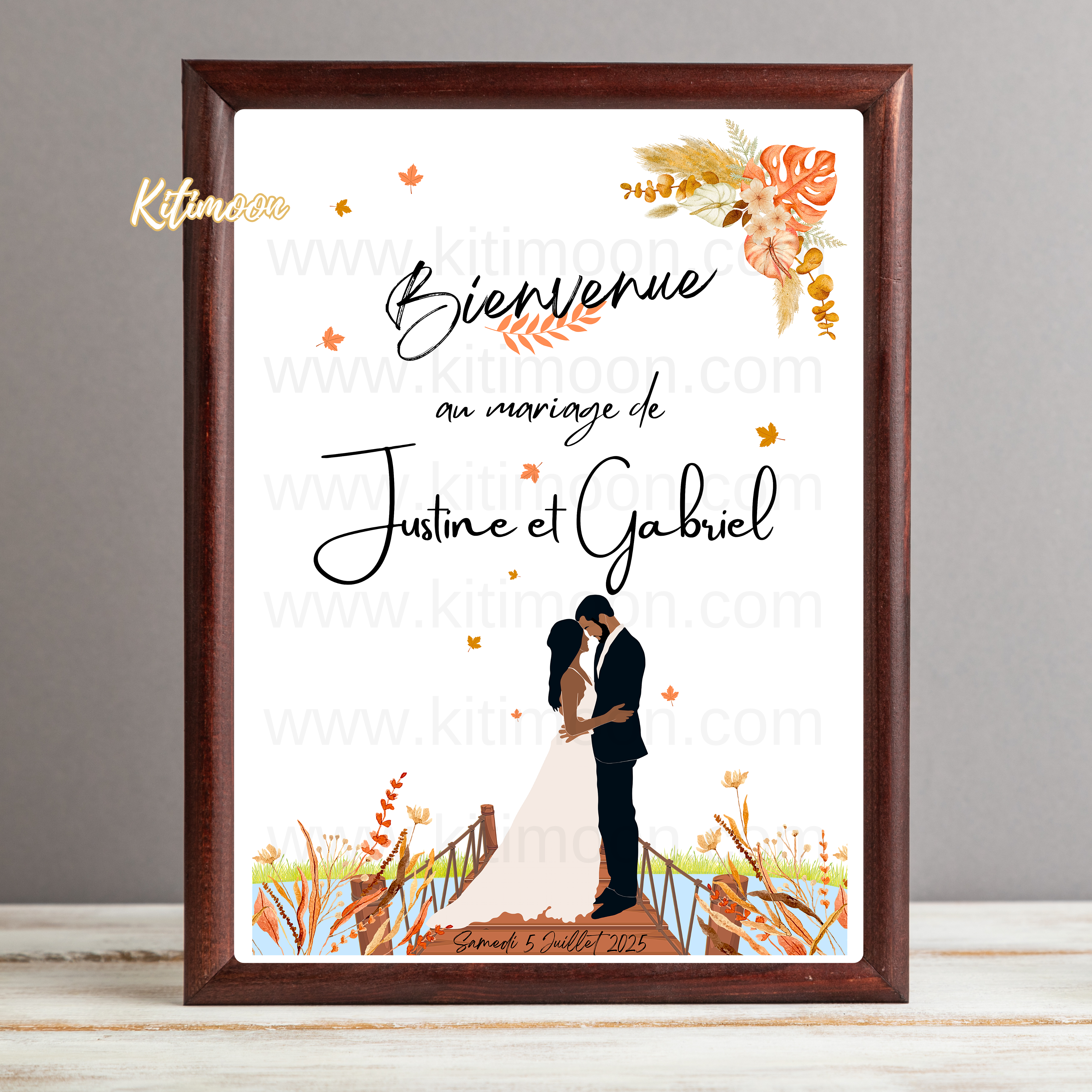 Affiche bienvenue mariage personnalisé avec portraits minimalistes