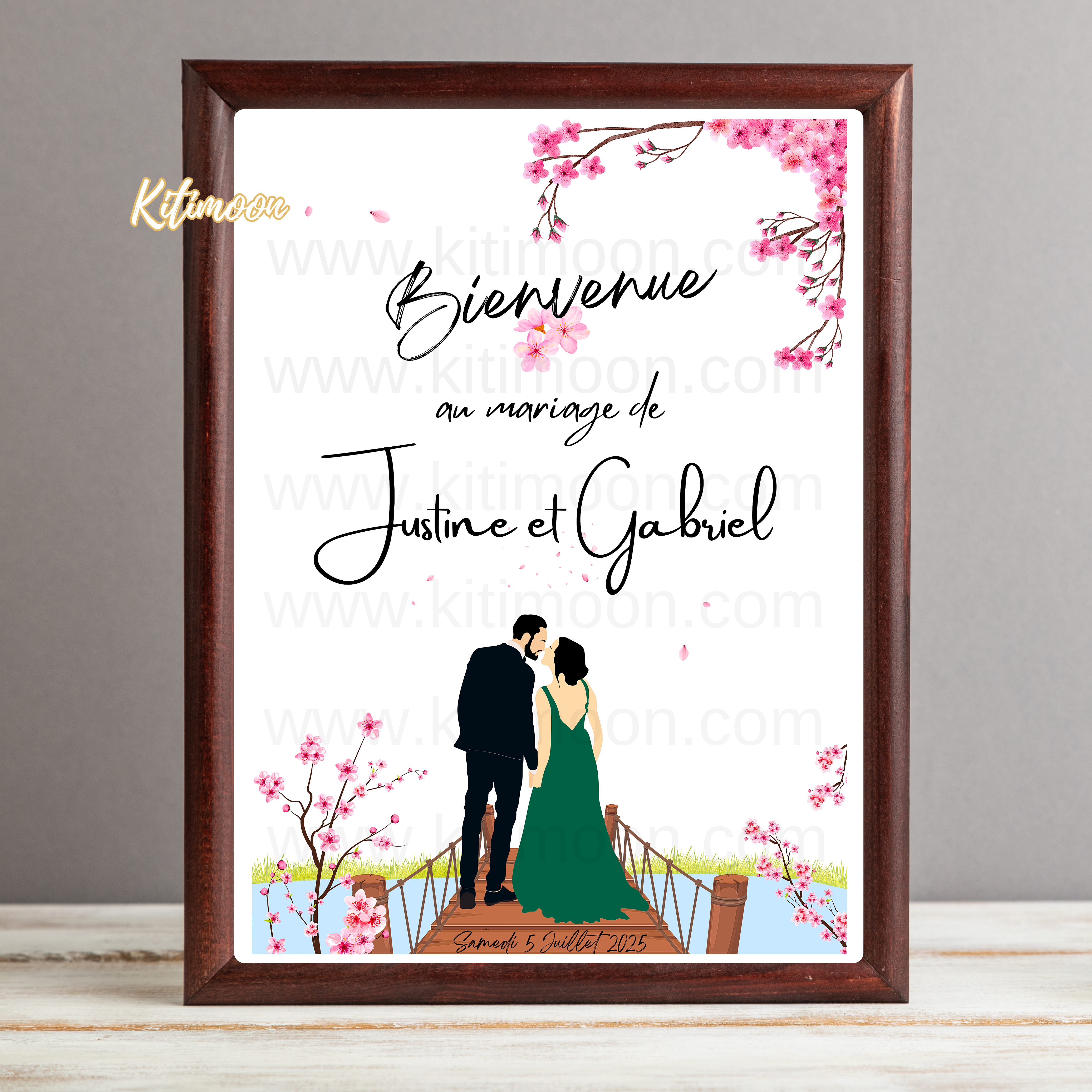 Affiche bienvenue mariage personnalisé avec portraits minimalistes